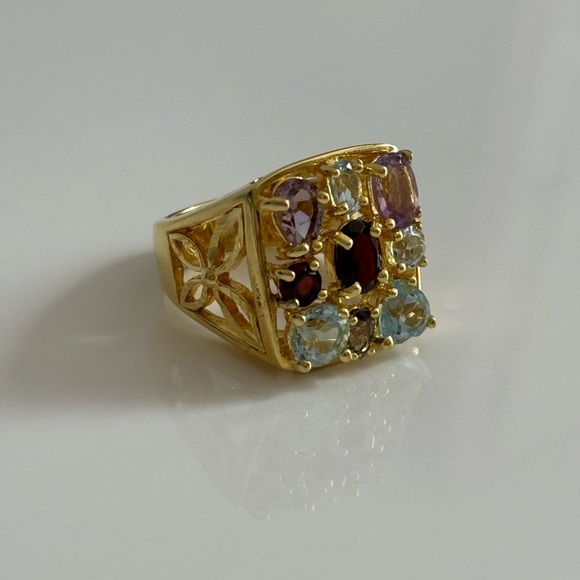 Sterling Silver & Gold Plate Multi Gemstone Ring Vintage Y2K - Picture 11 of 12